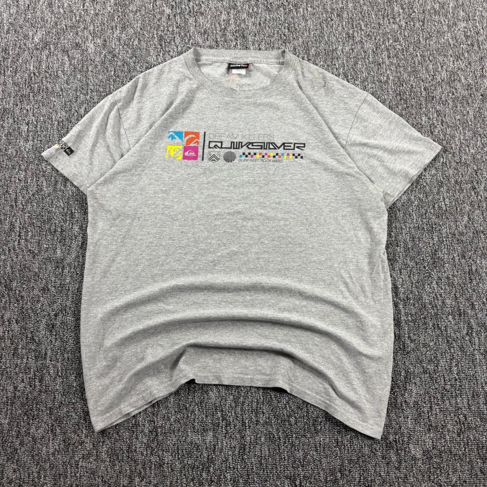 Y2K Quiksilver Surf Dream Killers Graphic Skater T-Shirt Grey Men Large